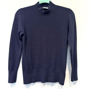 M.M.Lafleur Sweater Tight Knit Mockneck Pullover Navy Blue Stretch Women Small